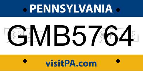GMB5764 Pennsylvania License Plate