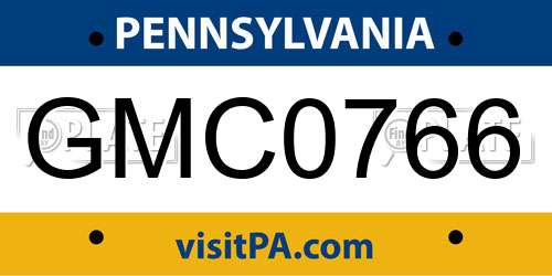 GMC0766 Pennsylvania License Plate