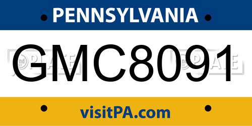 GMC8091 Pennsylvania License Plate