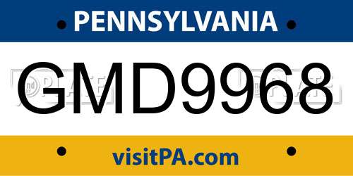 GMD9968 Pennsylvania License Plate