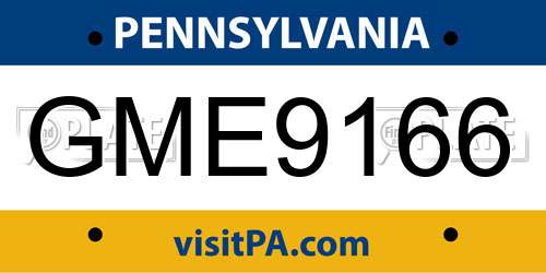 GME9166 Pennsylvania License Plate