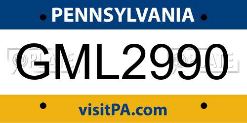 GML2990 Pennsylvania License Plate