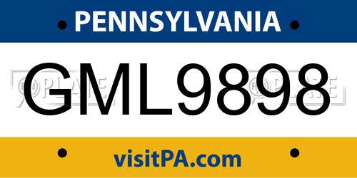 GML9898 Pennsylvania License Plate