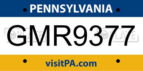 GMR9377 Pennsylvania License Plate