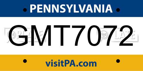 GMT7072 Pennsylvania License Plate