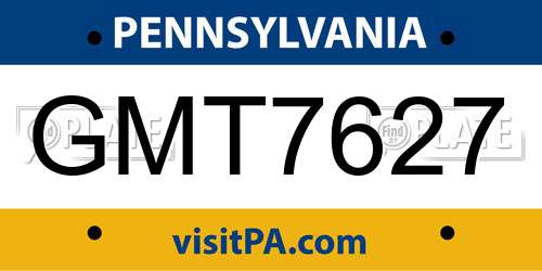 GMT7627 Pennsylvania License Plate