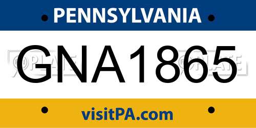 GNA1865 Pennsylvania License Plate