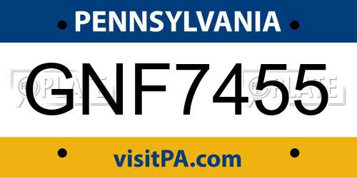 GNF7455 Pennsylvania License Plate