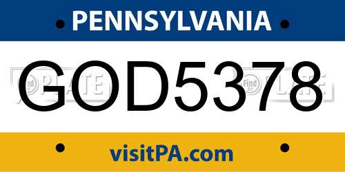 GOD5378 Pennsylvania License Plate