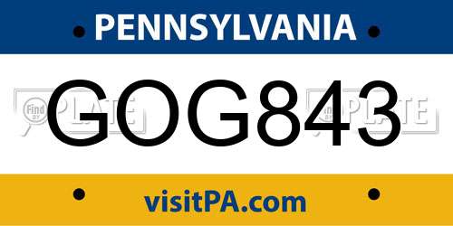 GOG843 Pennsylvania License Plate