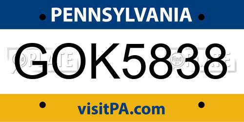GOK5838 Pennsylvania License Plate