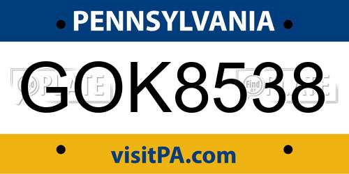 GOK8538 Pennsylvania License Plate