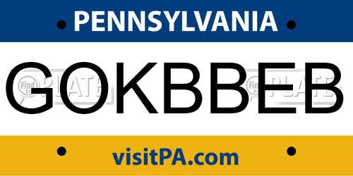GOKBBEB Pennsylvania License Plate