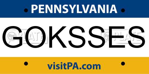GOKSSES Pennsylvania License Plate
