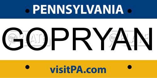 GOPRYAN Pennsylvania License Plate