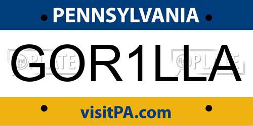 GOR1LLA Pennsylvania License Plate