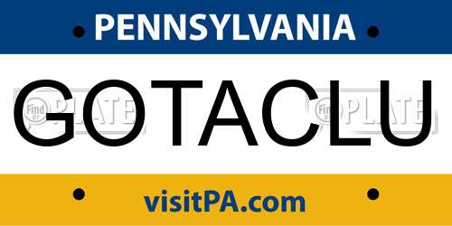 GOTACLU Pennsylvania License Plate