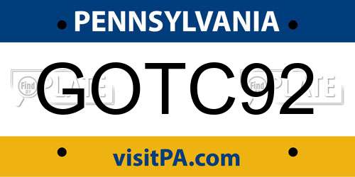 GOTC92 Pennsylvania License Plate