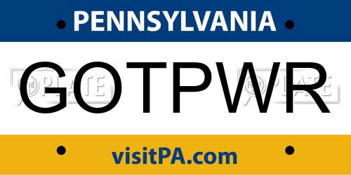 GOTPWR Pennsylvania License Plate