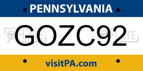 GOZC92 Pennsylvania License Plate