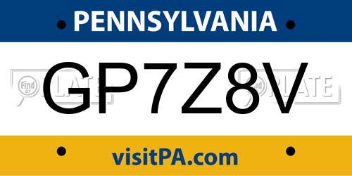 GP7Z8V Pennsylvania License Plate