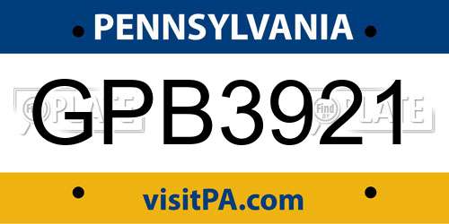 GPB3921 Pennsylvania License Plate