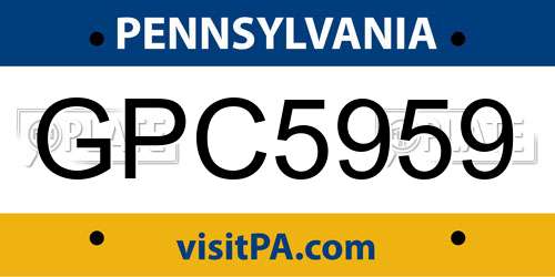 GPC5959 Pennsylvania License Plate