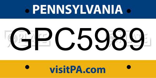 GPC5989 Pennsylvania License Plate