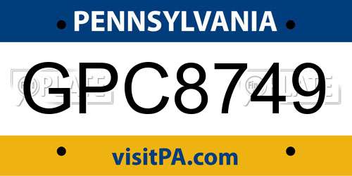 GPC8749 Pennsylvania License Plate