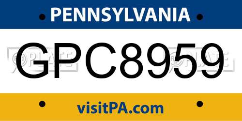 GPC8959 Pennsylvania License Plate