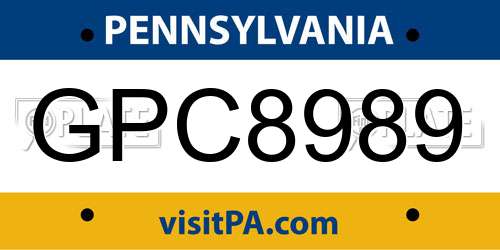 GPC8989 Pennsylvania License Plate