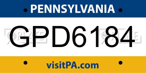 GPD6184 Pennsylvania License Plate