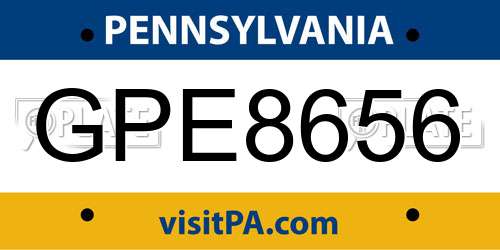 GPE8656 Pennsylvania License Plate