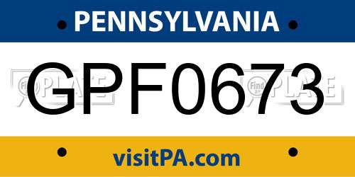 GPF0673 Pennsylvania License Plate