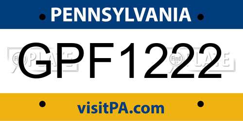 GPF1222 Pennsylvania License Plate