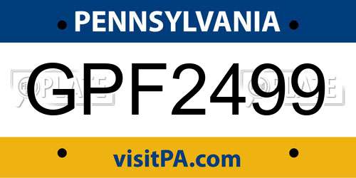 GPF2499 Pennsylvania License Plate