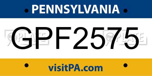 GPF2575 Pennsylvania License Plate