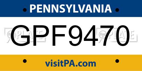 GPF9470 Pennsylvania License Plate