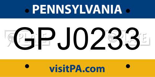 GPJ0233 Pennsylvania License Plate