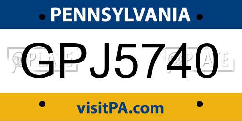 GPJ5740 Pennsylvania License Plate