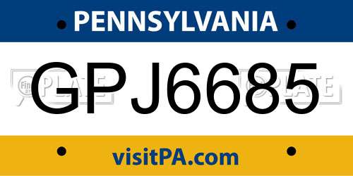 GPJ6685 Pennsylvania License Plate