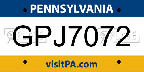 GPJ7072 Pennsylvania License Plate
