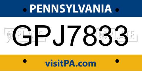 GPJ7833 Pennsylvania License Plate