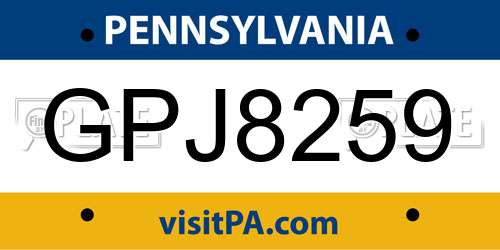 GPJ8259 Pennsylvania License Plate