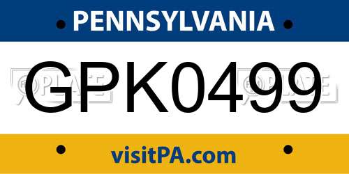 GPK0499 Pennsylvania License Plate