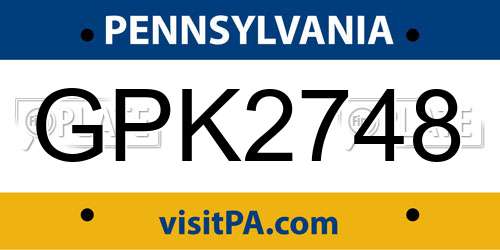 GPK2748 Pennsylvania License Plate