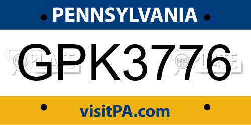 GPK3776 Pennsylvania License Plate