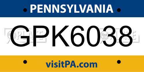 GPK6038 Pennsylvania License Plate