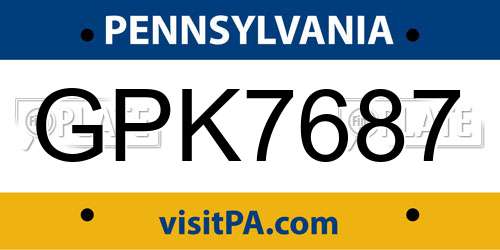 GPK7687 Pennsylvania License Plate