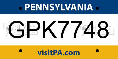 GPK7748 Pennsylvania License Plate
